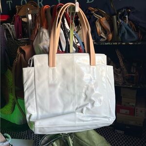 White bag with pink straps